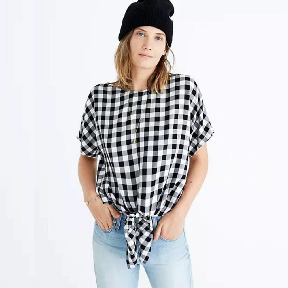 Madewell Buffalo Check Button-Back Tie-Front Tee - Picture 5 of 14